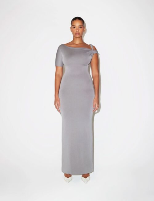 Sueded Stretch Twist Maxi Dress | Steel Grey